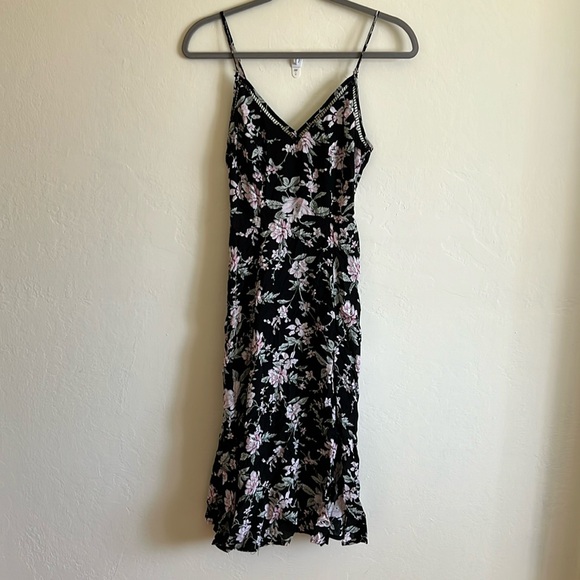 Lulus Esperanza Floral Print Side Slit Midi Dress Black Size XS - Picture 4 of 7